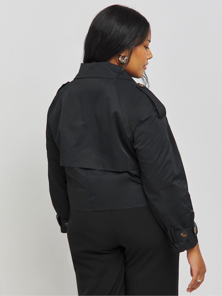 Simply Be Black Cropped Trench Jacket - Image 2 of 4