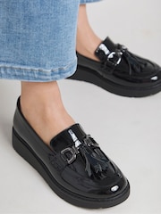 JD Williams Black Wide Fit Low Wedge Tassle Trim Loafers - Image 4 of 4