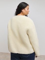 Simply Be Cream Duffle Fasten Round Collar Borg Jacket - Image 2 of 4