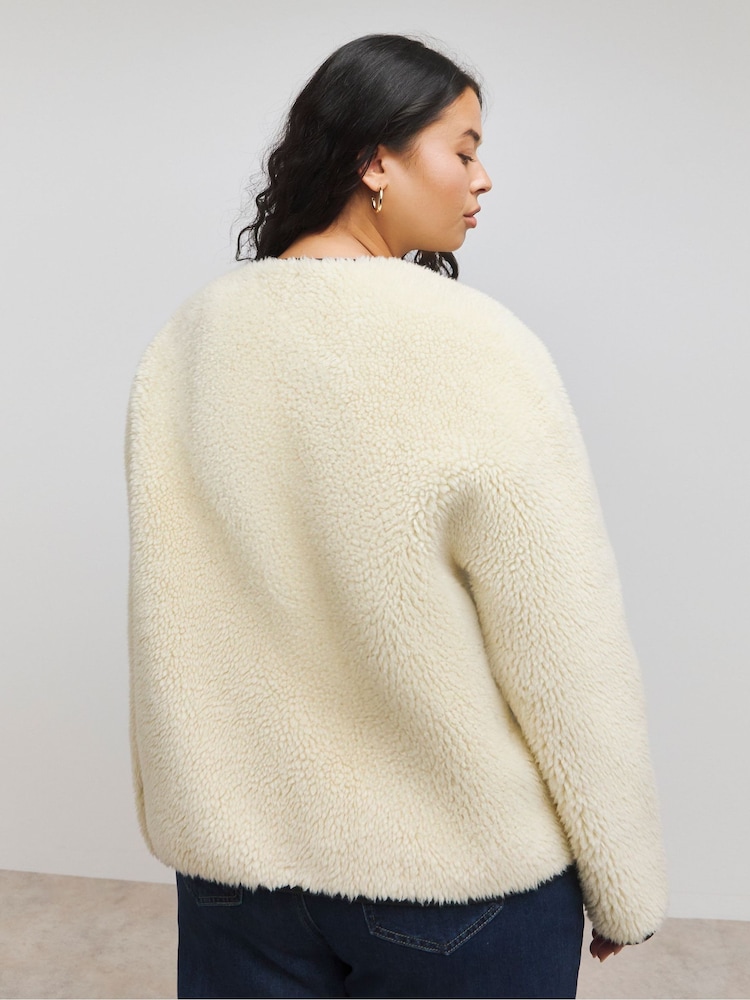 Simply Be Cream Duffle Fasten Round Collar Borg Jacket - Image 2 of 4