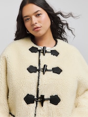 Simply Be Cream Duffle Fasten Round Collar Borg Jacket - Image 3 of 4
