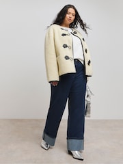 Simply Be Cream Duffle Fasten Round Collar Borg Jacket - Image 4 of 4