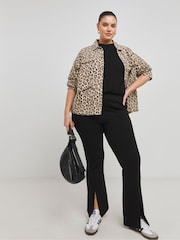 Simply Be Black Ponte Skinny Flared Leggings - Image 1 of 4