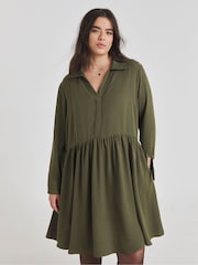 Simply Be Green Herringbone Pocket Smock Dress - Image 1 of 4