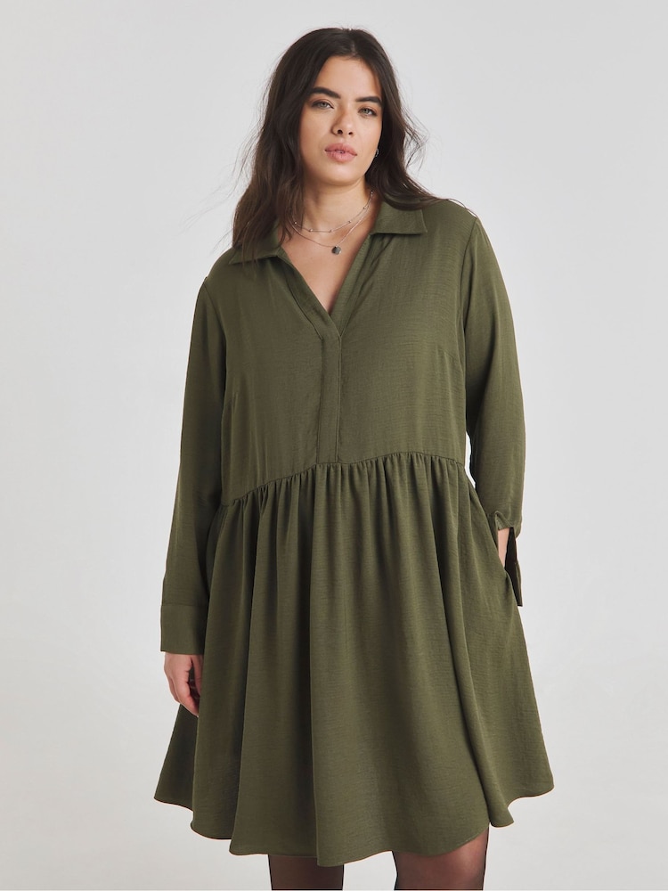 Simply Be Green Herringbone Pocket Smock Dress - Image 1 of 4