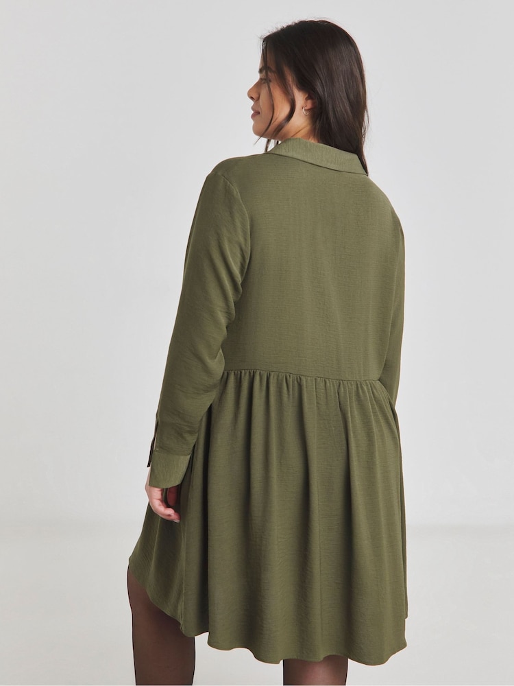 Simply Be Green Herringbone Pocket Smock Dress - Image 2 of 4