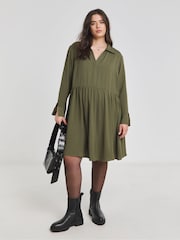 Simply Be Green Herringbone Pocket Smock Dress - Image 3 of 4