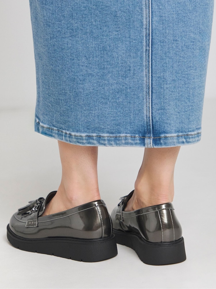 JD Williams Metallic Wide Fit Low Wedge Tassle Trim Loafers - Image 2 of 4