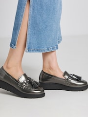 JD Williams Metallic Wide Fit Low Wedge Tassle Trim Loafers - Image 4 of 4