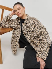 Simply Be Brown Leopard Boxy 100% Cotton Jacket - Image 1 of 4