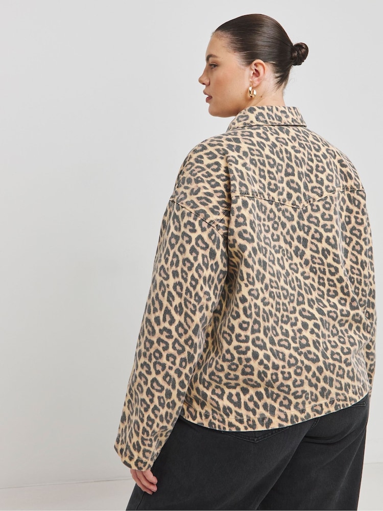 Simply Be Brown Leopard Boxy 100% Cotton Jacket - Image 2 of 4