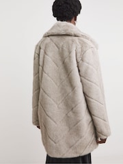 JD Williams Grey Chevron Faux Fur Coat - Image 2 of 4
