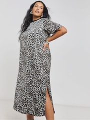 Simply Be Brown Satin Side Split Midi Dress - Image 1 of 4