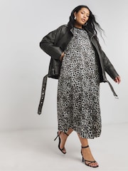 Simply Be Brown Satin Side Split Midi Dress - Image 3 of 4