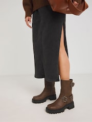 Simply Be Brown Extra Wide Fit Multi Buckle Ankle Biker Boots In Wide Fit - Image 1 of 4