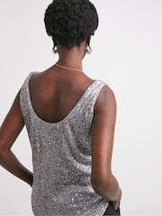 JD Williams Silver Reversible Silver Cowl Neck Sequin Vest - Image 2 of 4