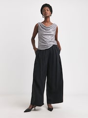 JD Williams Silver Reversible Silver Cowl Neck Sequin Vest - Image 4 of 4