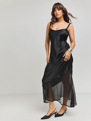 Simply Be Black Satin Slip Dress - Image 1 of 4
