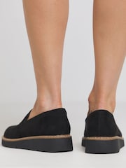 JD Williams Black Extra Wide Fit Low Wedge Plain Slipper Cut Loafers - Image 1 of 1