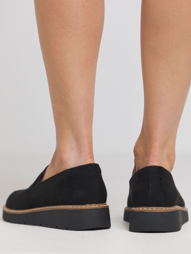 JD Williams Black Extra Wide Fit Low Wedge Plain Slipper Cut Loafers - Image 1 of 1