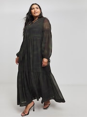 Simply Be Black Tiered Georgette Maxi Dress - Image 1 of 4