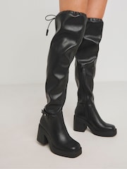Simply Be Black Wide Fit Over The Knee Platform Heeled Stretch Boots - Image 4 of 4