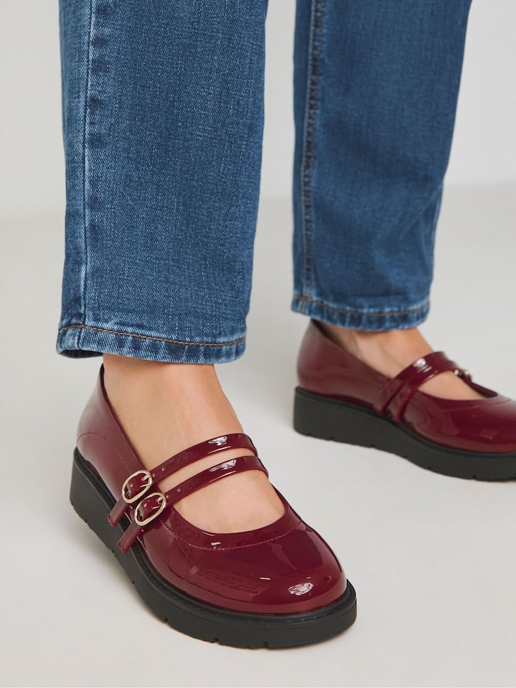 Simply Be Red Wide Fit Low Wedge Mary Jane Shoes - Image 1 of 4 Simply Be Red Wide Fit Low Wedge Mary Jane Shoes - Image 1 of 4