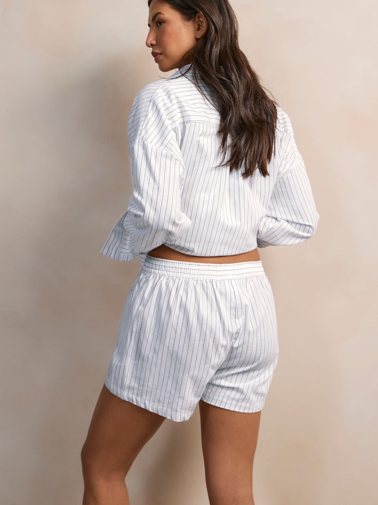 HUGO Blue Stacked Logo Pin Stripe 100% Cotton Shorts - Image 2 of 4