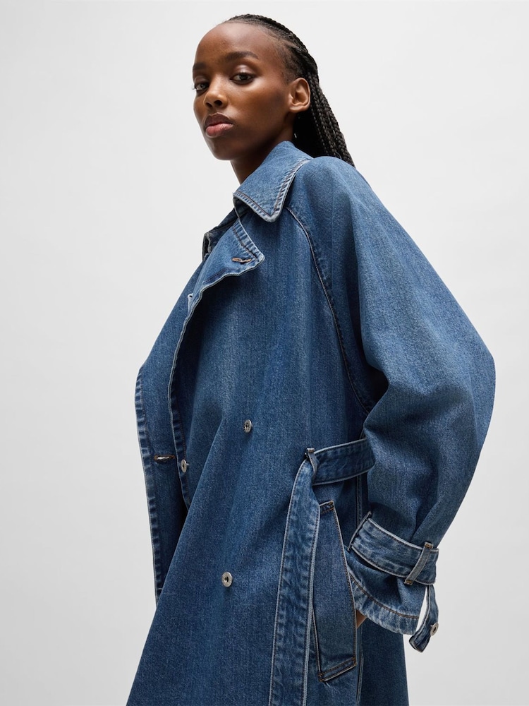 HUGO Blue Denim Cotton Trench Coat - Image 2 of 4