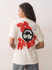 HUGO White Relaxed Fit Metallic Logo Cotton T-Shirt - Image 2 of 5