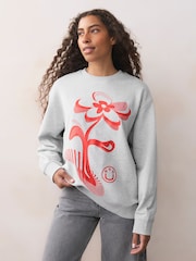 HUGO Grey Floral Graphic Oversized Jersey Sweatshirt - Image 1 of 4