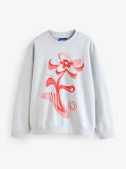 HUGO Grey Floral Graphic Oversized Jersey Sweatshirt - Image 4 of 4