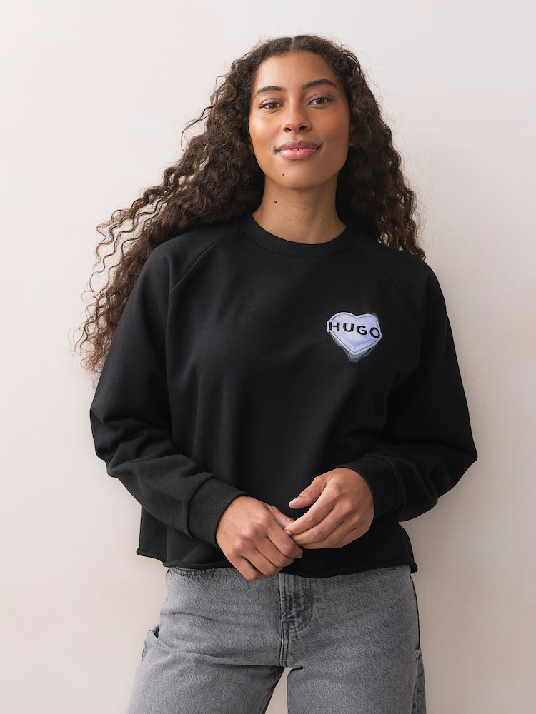 HUGO Black Dapo Crew Neck Cotton Relaxed Fit Sweatshirt - Image 1 of 4