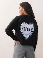 HUGO Black Dapo Crew Neck Cotton Relaxed Fit Sweatshirt - Image 2 of 4