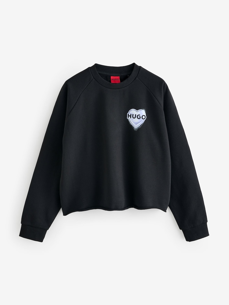 HUGO Black Dapo Crew Neck Cotton Relaxed Fit Sweatshirt - Image 4 of 4