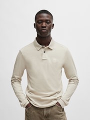 BOSS Beige Passerby Box Logo Long Sleeve Polo Shirt - Image 1 of 5