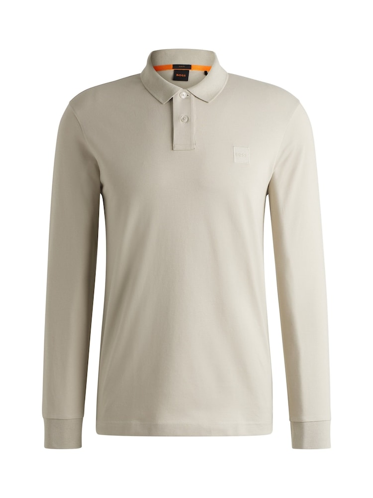 BOSS Beige Passerby Box Logo Long Sleeve Polo Shirt - Image 5 of 5 BOSS Beige Passerby Box Logo Long Sleeve Polo Shirt - Image 5 of 5