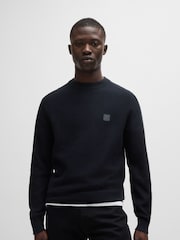 BOSS Dark Blue Anion Logo Patch Cashmere Blend Knit Jumper - Image 1 of 5
