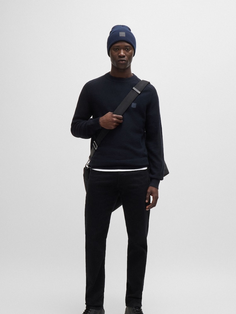 BOSS Dark Blue Anion Logo Patch Cashmere Blend Knit Jumper - Image 3 of 5