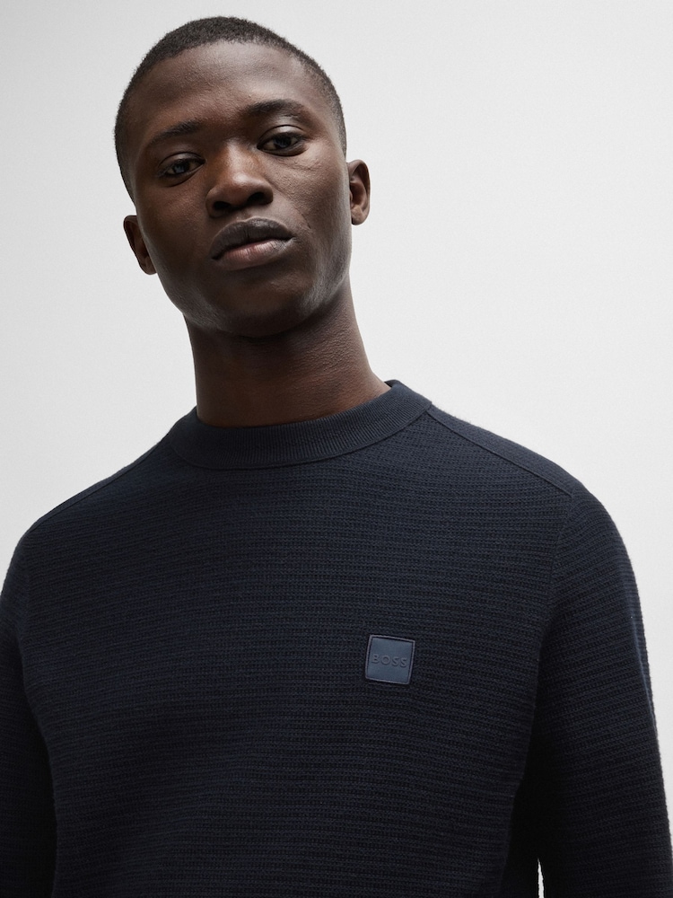 BOSS Dark Blue Anion Logo Patch Cashmere Blend Knit Jumper - Image 4 of 5