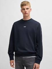 BOSS Dark Blue Relaxed Fit Contrast Logo 100% Cotton Terry Sweatshirt - Image 1 of 4