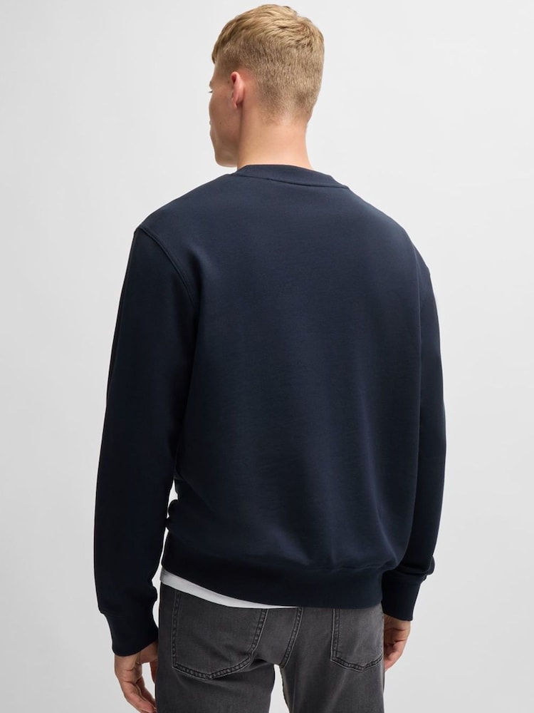 BOSS Dark Blue Relaxed Fit Contrast Logo 100% Cotton Terry Sweatshirt - Image 2 of 4