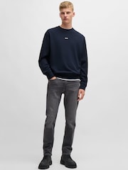 BOSS Dark Blue Relaxed Fit Contrast Logo 100% Cotton Terry Sweatshirt - Image 3 of 4