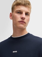 BOSS Dark Blue Relaxed Fit Contrast Logo 100% Cotton Terry Sweatshirt - Image 4 of 4