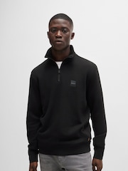 BOSS Black Logo Patch Terry 100% Cotton Zip Neck Jersey Sweatshirt - Image 1 of 3