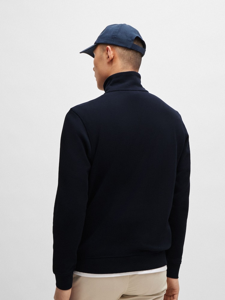 BOSS Light Blue Logo Patch Terry 100% Cotton Zip Neck Jersey Sweatshirt - Image 2 of 5 BOSS Light Blue Logo Patch Terry 100% Cotton Zip Neck Jersey Sweatshirt - Image 2 of 5