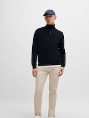 BOSS Light Blue Logo Patch Terry 100% Cotton Zip Neck Jersey Sweatshirt - Image 3 of 5