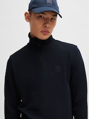 BOSS Light Blue Logo Patch Terry 100% Cotton Zip Neck Jersey Sweatshirt - Image 4 of 5