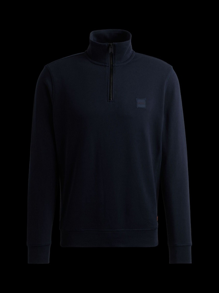 BOSS Light Blue Logo Patch Terry 100% Cotton Zip Neck Jersey Sweatshirt - Image 5 of 5 BOSS Light Blue Logo Patch Terry 100% Cotton Zip Neck Jersey Sweatshirt - Image 5 of 5