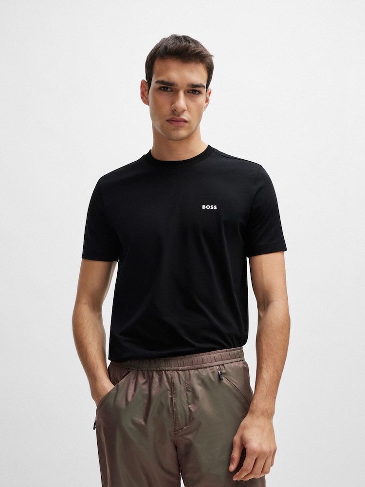Dark Black - BOSS T-Shirt aus Baumwolle mit Streifen - Bild 1 von 3